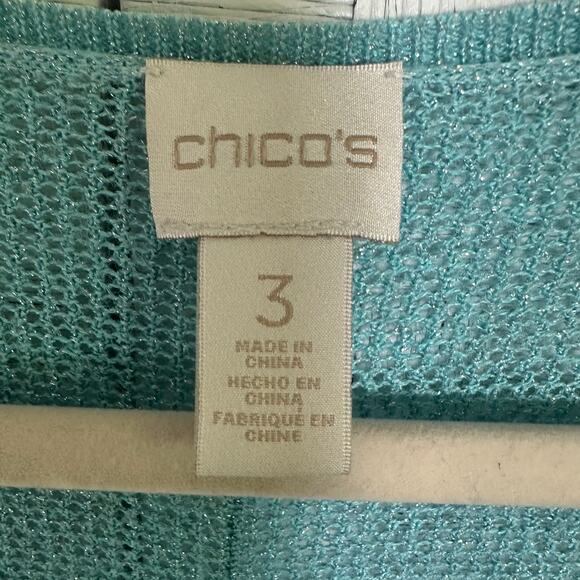 Chico’s women’s summer loose weave sweater, teal feminine coastal grandma beach - Picture 4 of 10